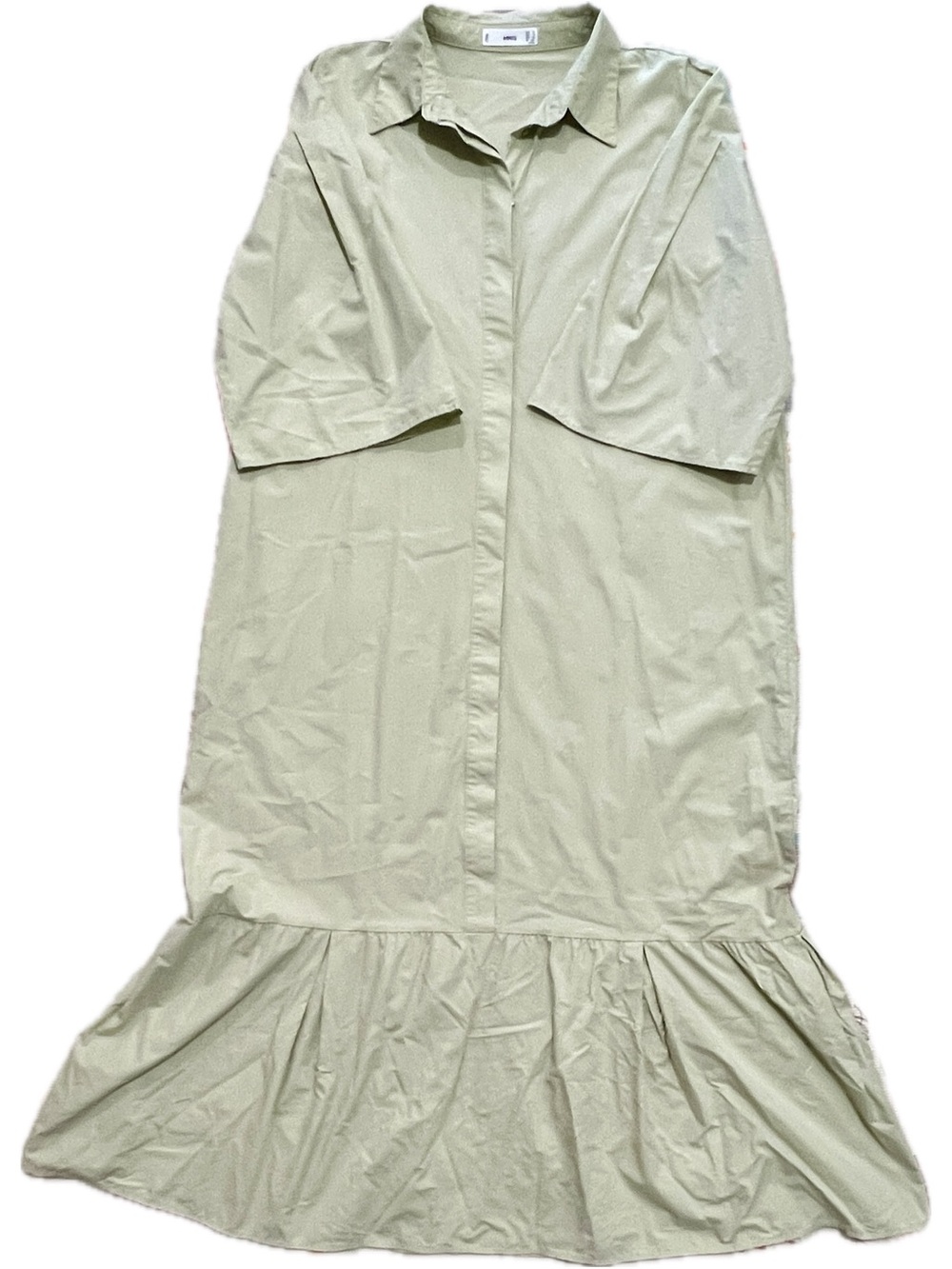 Mango MNG Oversized Short Sleeve Green Ruffle Hem Shirt Dress US Women’s 10 EUC - Picture 13 of 13